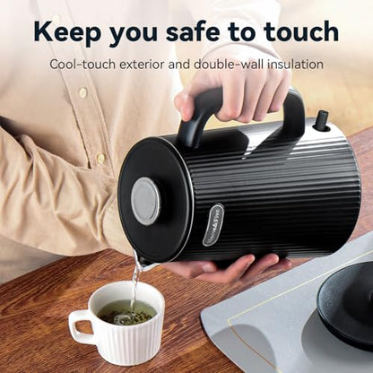 Nueve&Five 1.7L (57oz) Large Electric Kettle Perfect for 7+Cups of Tea and Coffee,2 quarts Double Wall Big Electric Tea Kettle,Auto Shut Off,1200W Hot Water Kettle Electric-Black - color: Black