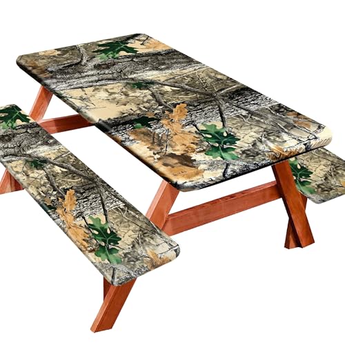 Picnic Table Cover with Bench Covers 72IN 6FT, Camping Essentials Tablecloth Waterproof Oilproof with elastic Edge for Indoor Outdoor Patio (Camouflage) - color: Camouflage