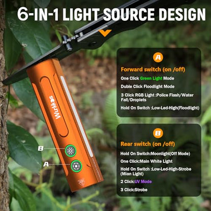 Wurkkos HD01PRO UV Flashlight with UV & White LED Combo, 1200 Lumens, RGB Light, Rechargeable, EDC, Emergency, Pet Urine Detection (Orange) - color: HD01 PRO-Orange-us