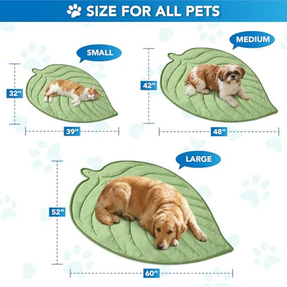 PetAmi Dog Cooling Mat, Leaf Shape, Pet Pad with Cooling Nylon & Soft Fleece, Q-Max > 0.4 Reversible All Season Blanket for Dogs & Cats, Medium 42x48 in, Sage Green - color: Sage Green, size: Medium