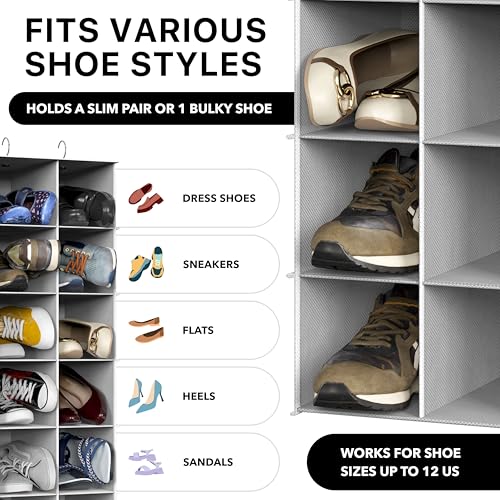 Simple Houseware 24 Section Shelves Hanging Shoes Organizer Holder for Closet, Gray - color: Grey