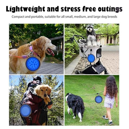 Pet Blue Collapsible Bowl Double Set - Slow Feeder Anti-Choke Bowl + Outdoor Portable,Foldable Dog Drinking,Slow Speed,Food&Dog pet Folding,Convenient,Foldable （Blue）