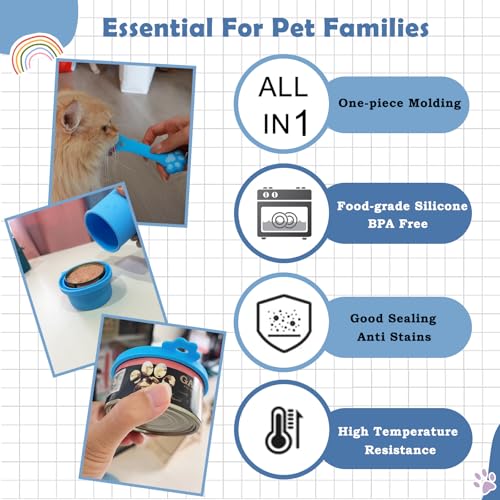 Original Canned Dog Food Storage Container | Wet Food Can Opener Spoon | Silicone Pet Can Lid | BPA Free, Airtight, Dishwasher & Freezer Safe(Blue) - color: Blue