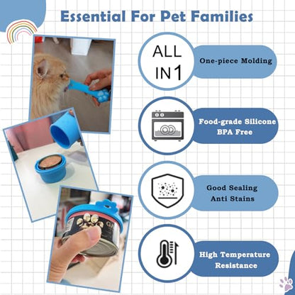 Original Canned Dog Food Storage Container | Wet Food Can Opener Spoon | Silicone Pet Can Lid | BPA Free, Airtight, Dishwasher & Freezer Safe(Blue) - color: Blue