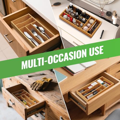 Small Silverware Organizer, Bamboo Kitchen Drawer Cutlery Organizer, Utensil Holder, Flatware Organizer Tray (6.7"x14.2"x1.6") - size: Small