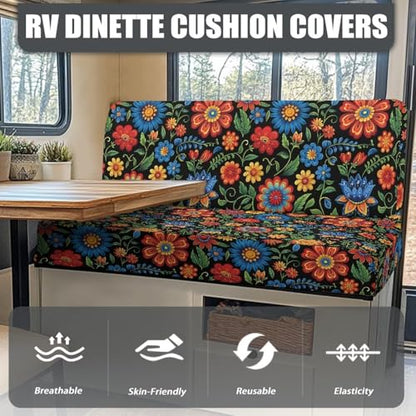 Flowewr Leaf Print Rv Sofa Cover Camper Dinette Cushion Covers, RV Cushion Slipcover Stretch Sofa Chair Cover Furniture Protector for RV Camper for Women - color: Flowewr Leaf Print