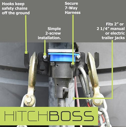 GR Innovations HitchBoss 7-Way - Towing Organizer for Manual/Electric 2” & 2 ¼” Trailer Hitch - Easy Install RV Accessories - Side Hooks, Cable & Harness Holder - Made in USA - size: 7 Way