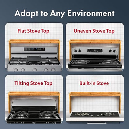 Mount Walker Bamboo Over the Stove Spice Rack, Stove Shelf with 6 Hooks for Back of Stove, 31.5" Kitchen Counter Shelf, Heat-Resistant, Kitchen Countertop Shelf for Spice Organization - color: Bamboo