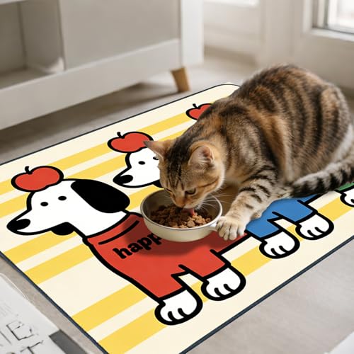 Nuxovilar Pet Dog Supplies Food Mat Cheerful Pup-Printed Polyester (23.62×17.71 inches) Bowl Water Spill Pad Feeding Gear for Living Room, Pantry, Pet Space - color: Mi07691