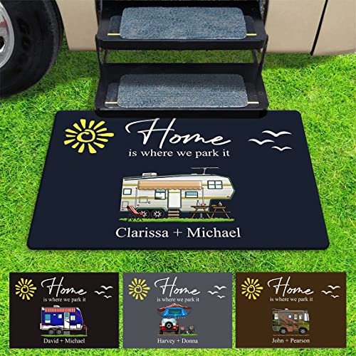 Personalized Home is Where We Park It Doormat Camping - Custom Family Name Camping Door Mat RV Accessories for Inside Outside, Campsite Decorations for Travel Trailers, Decorative Gift Motorhome Rugs - color: Style 5