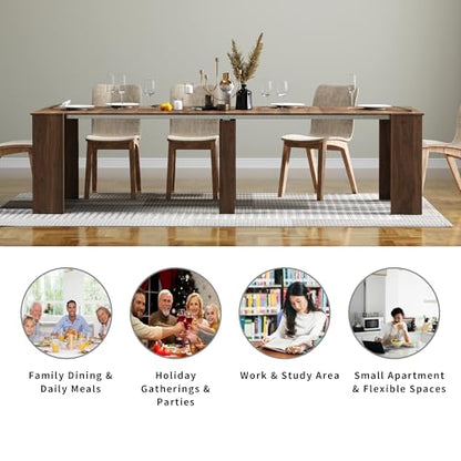Extendable Dining Table, Transformer Extra Console Table for 1-12 People, Folding Space Saving Dining Room Table for Homes, Apartments, Walnut - color: A1 Walnut