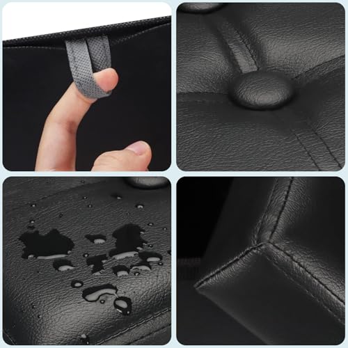 Bsketa Storage Ottoman Foot Rest Stool, Small Leather Storage Ottomans Bench, Folding Footstool with Side Pockets, Foot Rest Under Desk for Living Room Bedroom, 17x13x13 in, Black - color: Black-with Side Pockets.