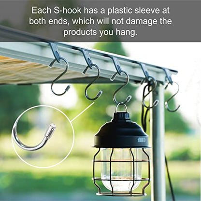 AWNLUX RV Awning Hooks for Lights Camping Awning Accessory Hangers S Shaped Hooks Set Rv Party Light Hangers for Camping Tent Indoor and Outdoor Supplies (Grey and Silver,8 Pairs)