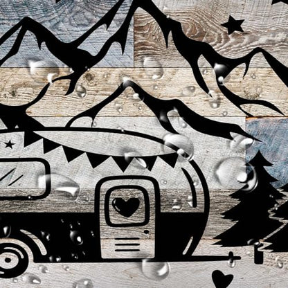 RV Shower Curtain for Bathroom, Happy Camping Shower Curtain Blue Gray Barn Door Bathroom Curtains, Rustic Wood Bath Curtain Decor Waterproof Travel Camping Shower Curtain Set with 12 Hooks 72X84 Inch - size: 72"W x 84"L (Pack of 1)