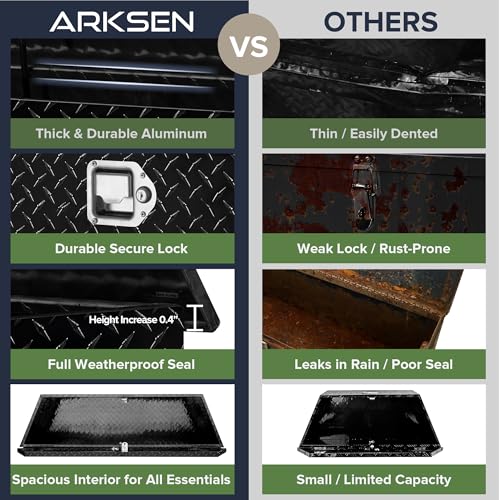 ARKSEN 49 Inch Aluminum Diamond Plate Trailer Tongue Box, Waterproof Under Truck Tool Box for Pick Up Truck Bed, RV Trailer, ATV with Lock and Keys - Black - color: Black, size: 49 Inch