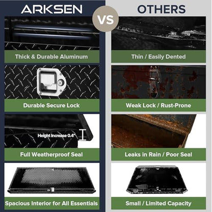 ARKSEN 49 Inch Aluminum Diamond Plate Trailer Tongue Box, Waterproof Under Truck Tool Box for Pick Up Truck Bed, RV Trailer, ATV with Lock and Keys - Black - color: Black, size: 49 Inch