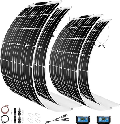 1600 Watt Solar Panel Kit, 4 × 400 Watt Flexible Solar Power Panel Photovoltaic Module with 40A Solar Charge Controller Monocrystalline Solar Panel for Camping Off Grid Battery Charging Boat - color: 1600W