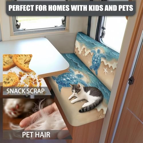 RV Dinette Cushion Covers, Stretchable Camper Cushion Couch Covers Slipcovers with Beach Turtle Print for RV Camper Car Bench (1 Backrest Covers & 1 Bench Covers) - color: Beach Turtle