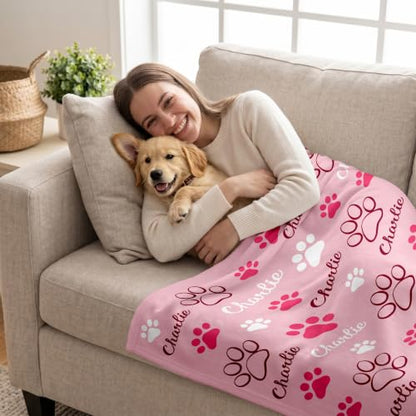Personalized Dog Blanket, Customized Pet Blankets with Name Picture, Throw Blanket for Small Medium Large Dog Puppy Cat - color: A-pink