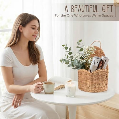2Pcs Water Hyacinth Scalloped Hanging Basket – Wall & Door Organizer with Loop Handle, Front-Entry Mail/Floral Holder, Boho Farmhouse Wicker Wall Décor, Handwoven in Vietnam, Natural Woven Storage Bin