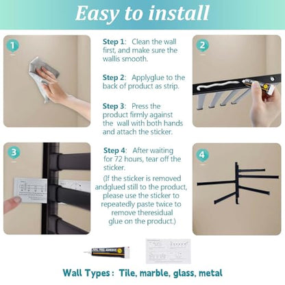 Rotating Pool Towel Rack, 5 Bars Swivel Outdoor Towel Rack with Hook Space Saving Wall Mounted Metal Towel Holder Swing Out Ideal for Pool, Hot Tub,Shower,Balcony