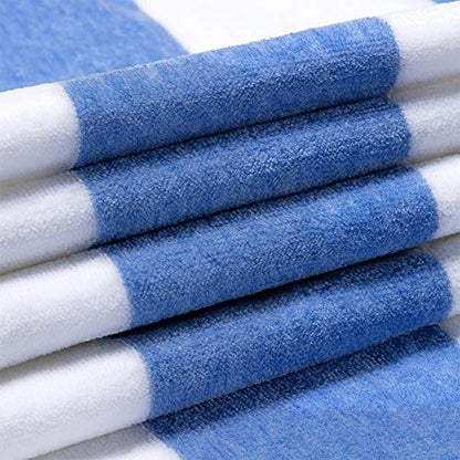 HENBAY Cotton Oversized Beach Towel - Large 70 x 35 Inch Pool Towel, Blue Striped Quick Dry Swimming Cabana Towel - color: Blue