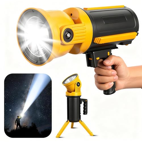 LETOUR Rechargeable Led Spotlight Flashlight with 90° Rotate Head Super Bright Spot Lights Outdoor Handheld, IPX6 Waterproof Flashlight for Emergencies - color: Yellow, size: XXL-Large