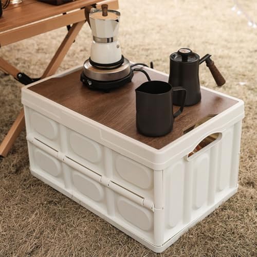 GARVALON Outdoor Folding Storage Box with Lid Medium White – Vehicle Organizer and Clothes Storage Container for Camping and Home Organization