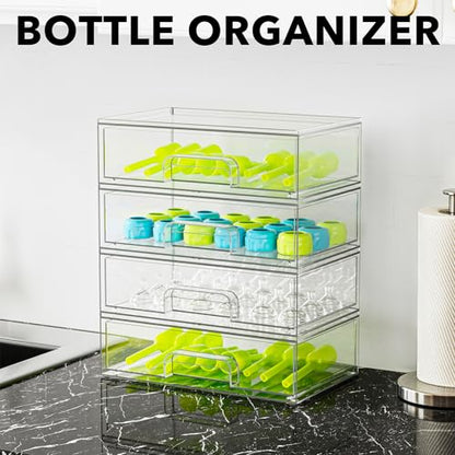SpaceAid Bottle Storage Organizer Baby - Acrylic Bottles Station Organizer Container, Stackable Clear Drawers for Countertop, Vanity, Bathroom, Cabinet, Pantry Organization, 4 Pack, 4L, 13.7"H - size: 13.7"H, 4 Pack, 4L