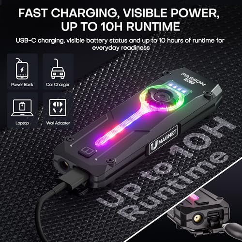 Rechargeable EDC Flashlight, 750 Lumens with 11 Light Modes & Stepless Dimming,Flat Flashlight Magnetic Base & Dual Clip, White & Warm Light Combo, U V Mode, Red Light for Everyday Carry - color: Black, size: Medium