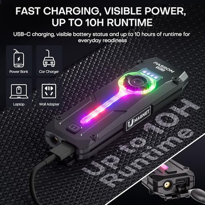 Rechargeable EDC Flashlight, 750 Lumens with 11 Light Modes & Stepless Dimming,Flat Flashlight Magnetic Base & Dual Clip, White & Warm Light Combo, U V Mode, Red Light for Everyday Carry - color: Black, size: Medium