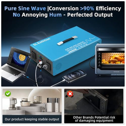 4000W Pure Sine Wave Power Inverter Voice Control AI Voice Assistant Support English 12V to 120V 60HZ with LCD Display, USB Port, for Car Home Laptop Truck - size: 4000W-12V