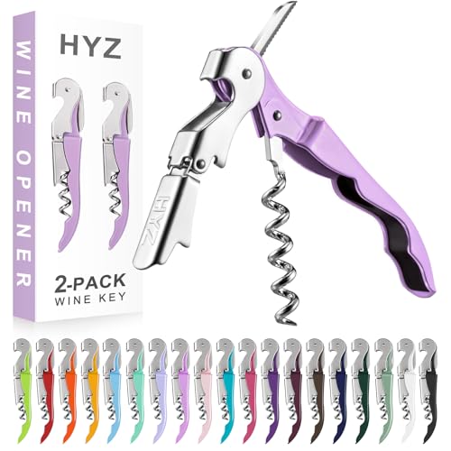 HYZ 2-Pack Wine Opener Waiter Corkscrew, Professional Wine Key for Servers, Bartender with Foil Cutter, Manual Wine Bottle Opener Double Hinged (Lilac) - color: Lilac