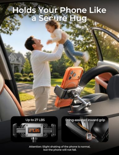 LISEN Suction Phone Mount for Car, [Ultra Suction & 95% Cases Friendly] Car Phone Holder Mount Vacuum Dashboard Phone Holder, Car Cell Phone Holder for iPhone 17 16 15 14 Pro Max Air Galaxy S26 S25