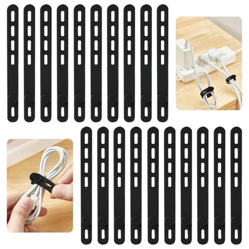 20 Pcs Black Silicone Cable Ties, Reusable Cable Straps Wire Organizer, Cable Management Cord Organizer for Fastening Earphone Phone Charger Home Office Desk Kitchen Appliances Cable Cords Wires - color: B-20pcs Black