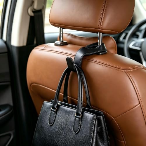 Car Seat Headrest Hook, Leather Covered Hanger, for Handbag, Grocery, Coat, Purse, Interior Storage, Black - color: Car Seat Black