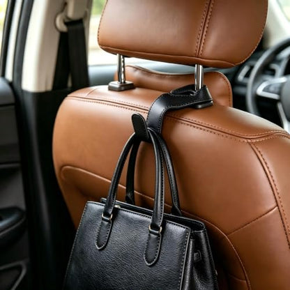 Car Seat Headrest Hook, Leather Covered Hanger, for Handbag, Grocery, Coat, Purse, Interior Storage, Black - color: Car Seat Black