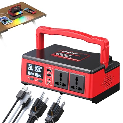 Ecarke 350W Portable Power Inverter Compatible with Milwaukee 18V Battery, DC 20V to AC 110V Power Station with 2 AC Outlets, 2 USB, 2 Type-C & RGB LED Light, for Outdoor Emergency Use-Tool Only - color: Red, size: 350W