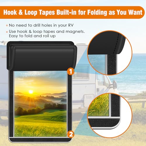 Hook&Loop RV Window Shade Cover 16x25 Inches - Foldable Blackout for Door, Windshield & Side Windows UV Protection, Privacy & Heat Blocking No Tool Installation, Essential Camper Accessories - size: Hook&Loop