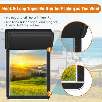 Hook&Loop RV Window Shade Cover 16x25 Inches - Foldable Blackout for Door, Windshield & Side Windows UV Protection, Privacy & Heat Blocking No Tool Installation, Essential Camper Accessories - size: Hook&Loop