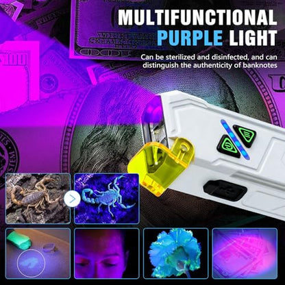 UV Flat EDC Flashlight Rechargeable 1000 High Lumens Pocket Light with RGB | Magnetic Base Small Flashlights, Dual Switch,Aluminum Alloy Body,USB-C Waterproof Work Flash Light for Work,Home,Emergencies - color: RBG White