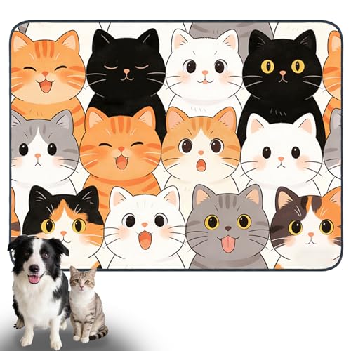 Nuxovilar Pet Dog Supplies Food Mat Vibrant Cat-Face Polyester (23.62×17.71 inches) Bowl Water Spill Pad Feeding Essentials for Feeding Spot, Pet Corner, Home - color: LU13715
