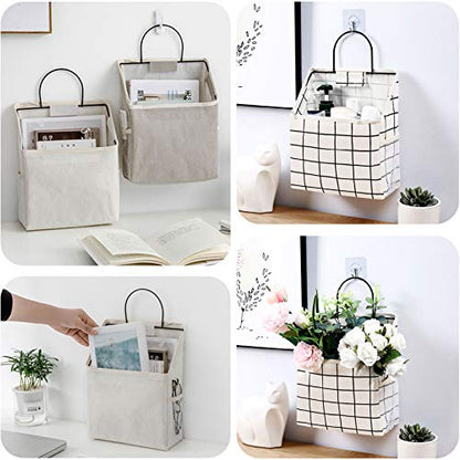 Fabric Wall Hanging Storage Caddy Bag Over the Door Pouch Organizer for Bedroom Bathroom Kitchen (3Pack-B)…