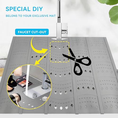 BRIAN & DANY Makeup Mat for Sink, Bathroom Sink Cover for Counter Space, Foldable Silicone Sink Mat Organizer Countertop RV Space Saver, Gray, 19.3" x 15.5" - color: Gray
