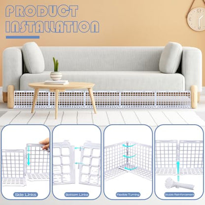 12 Pcs Under Couch Blocker for Bed Adjustable Furniture Plastic Under Bed Blocker with 30 Ties White Couch Barriers for Dogs Pets Cats (Style3) - color: Style3