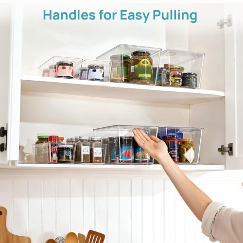 Vtopmart 8 Pack Clear Plastic Storage Bins with Lid Set, 4 Large and 4 Small Pantry Organizers and Storage Bins with Handle, Storage Containers for Pantry, Kitchen, Fridge, Cabinet Organization - size: 4 Large (With Lid) + 4 Small