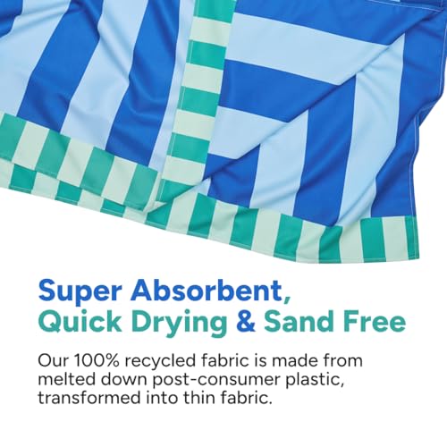 Dock & Bay Beach Towel - Quick Dry, Sand Free - Compact, Lightweight - 100% Recycled - Includes Bag - Blue Sky - Large (160x90cm, 63x35)