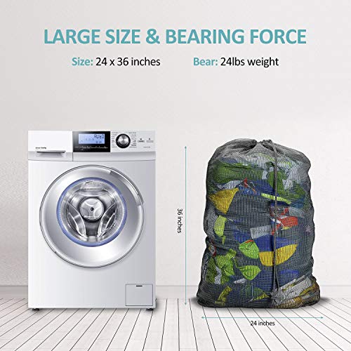 Laundry Bags, Mesh Heavy Duty 24" x 36" with Drawstring Closure, 3-Pack, Black - color: Black-3Pack