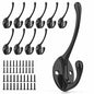 Heavy-Duty Metal Coat Hooks for Wall, 10-Pack Black Wall Mounted Hooks with 20 Screws, Double Robe Hooks for Coat, Hat, Robe, Towel, Entryway, Bathroom, Kitchen - color: 10PCS Black Long Hooks