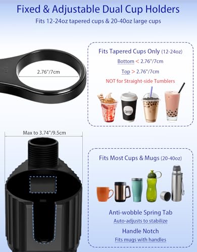 Car Cup Holder Tray - 5 in 1 Adjustable Car Cup Holder Expander with Food Tray Table and Phone Mount for All Purpose, Automotive Essentials for Driver and Front Passenger